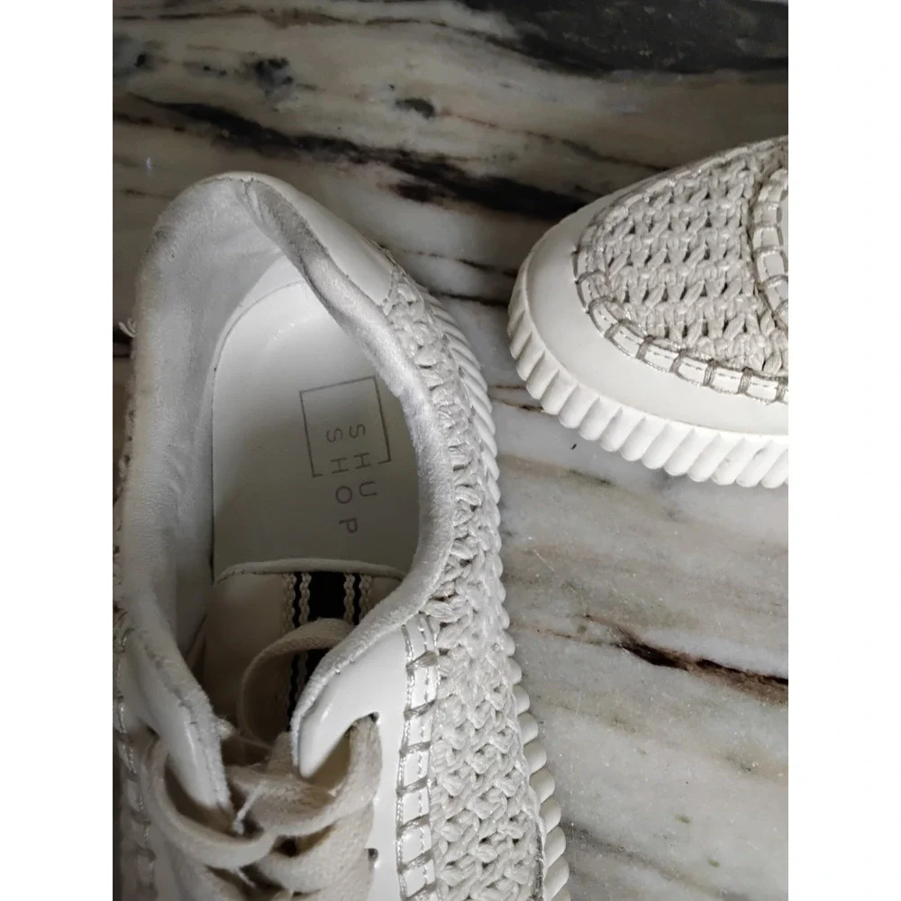 Shu Shop Selina Sneakers Bone Off White Woven Chunky Ribbed Sole Sz‎ 7